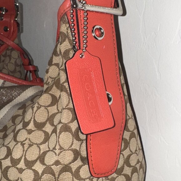 Coach Legacy Signature Stripe Orange Duffle Jacquard Leather Bag 19918 - Picture 7 of 10